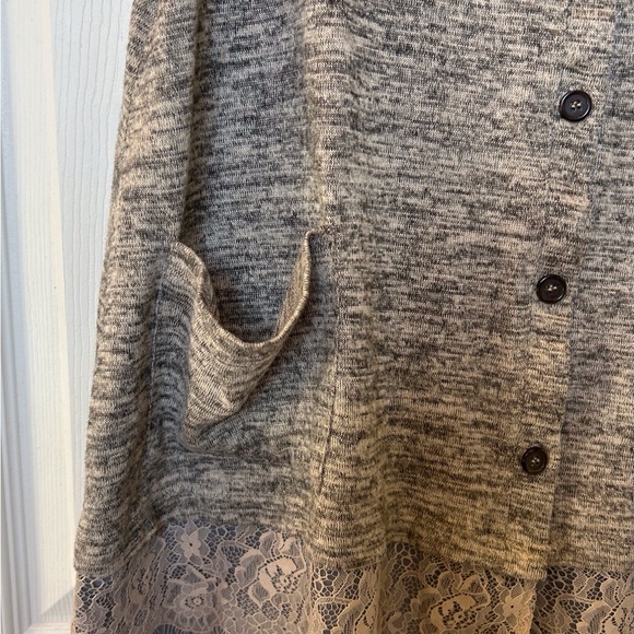LOGO Lori Goldstein Button Up Lace Trim V-neck Sweater Vest, Women’s, Lg, Gray - Picture 6 of 16